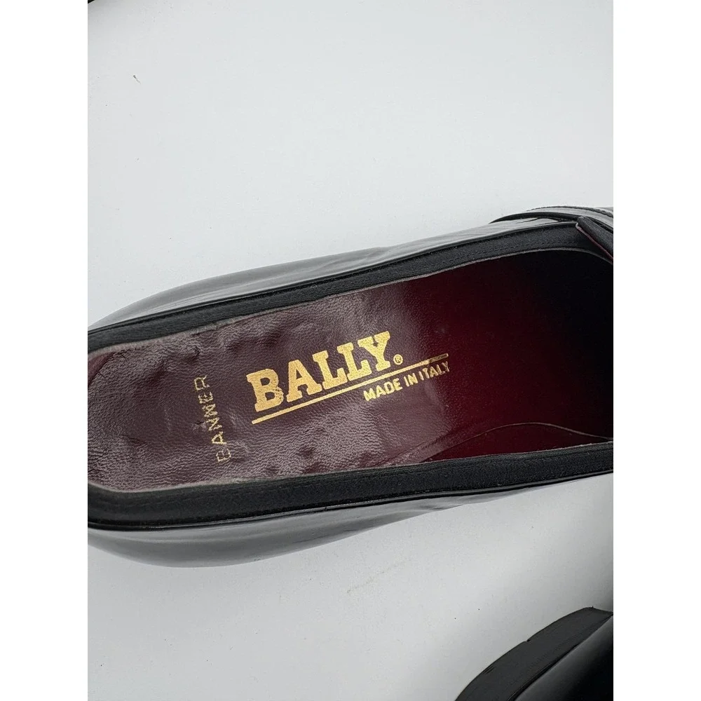 Bally Shoes‎ Mens Size 9 Black Patent Leather Loafers Banner Made In Italy